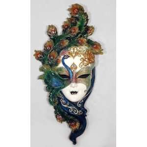  Lady Peacock Venetian Carnival Mask Wall Plaque, 13 3/4 