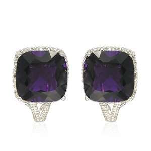   Created Amethyst with V Shaped Cubic Zirconia Accent Earrings: Jewelry