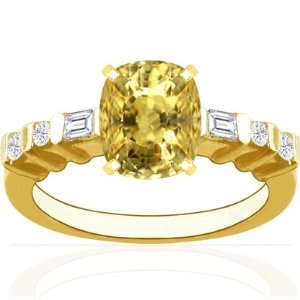  18K Yellow Gold Cushion Cut Yellow Sapphire Ring With 