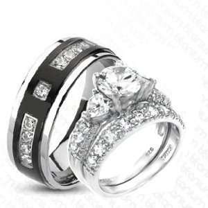  3 Pieces His & Hers Heart, 925 STERLING SILVER Rhodium 