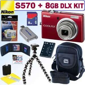  Nikon Coolpix S570 12MP Digital Camera Red + 8GB Deluxe 