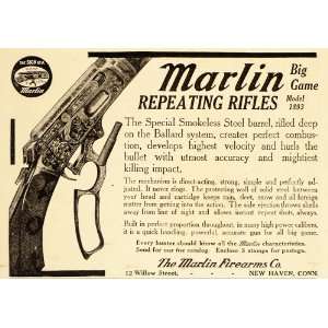 1911 Ad Marlin Big Game Repeating Rifle Model 1893 Gun 