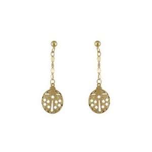  18KT Yellow Gold Satin Lady Bug Dangle Earrings: Jewelry