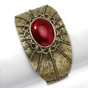   1928 Boutique Brass tone Red Crystal Hinged Cuff Bangle: 1928 Jewelry