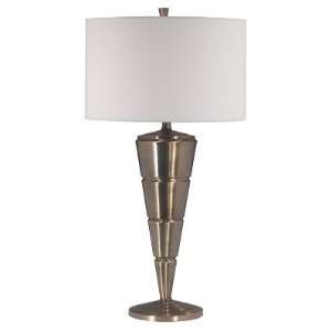    Antique Brass Table Lamp With Off White Shade: Home Improvement