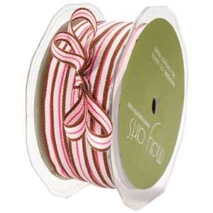 May Arts 3/8 Inch Wide Ribbon, Pink and Brown Grosgrain 