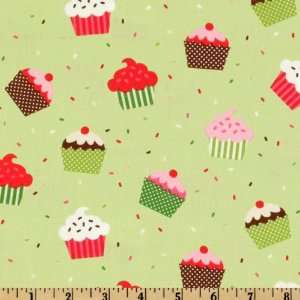  44 Wide Confections Cupcakes Holiday Green Fabric By The 