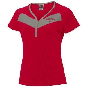   Buckeyes Scarlet Ladies Midterm Henley T shirt: Sports & Outdoors