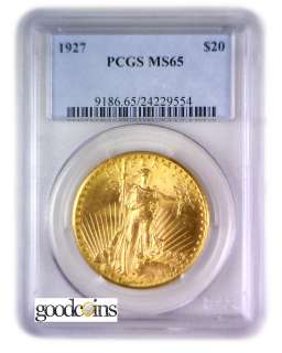 1927 $20 Double Eagle Saint Gaudens Gold PCGS MS65  