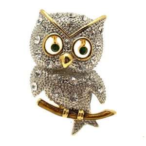 Acosta   Crystal Owl Brooch with Moving Eyes: Jewelry