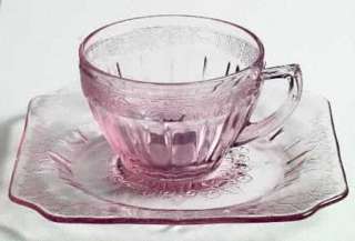   Cup And Saucer Set in the Adam   Pink pattern by Jeannette Glass