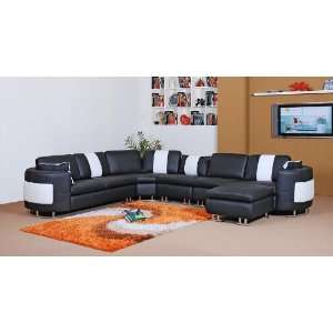   : Sapphire Leather Sectional Sofa Set   Black / White: Home & Kitchen