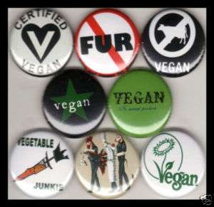 VEGAN 1 buttons badges NO MEAT FUR PROTEST VEGETARIAN  