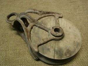 Vintage Iron Wood Pulley > Farm Wheel Antique Old Tools  