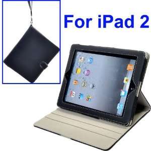 360 Degree Rotating Stand Leather Case with Carrying Strap for iPad 2 