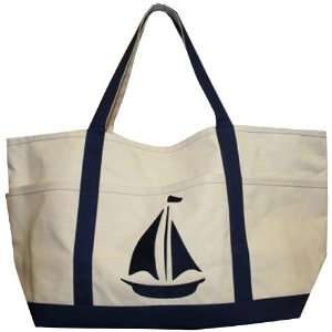 Thro 3781 Embroidered Sailboat Large Canvas Beach Tote, 13 by 25 1/2 