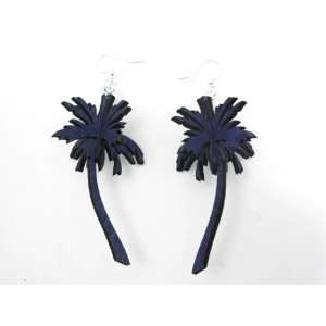  Evening Blue 3D Palm Tree Wooden Earrings: GTJ: Jewelry