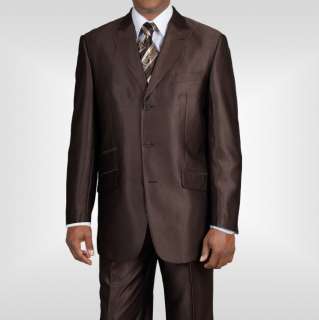 Mens 2 piece Milano Moda 3 Button Wool Feel Suit Brown 58026  