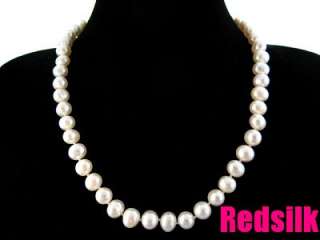 Redsilk 18 9mm AA white freshwater pearl necklace  