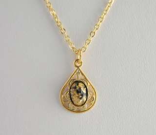 Gold Flake 14k Plated Teardrop Necklace Jewelry  