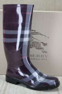 Burberry Purple logan berry House Nova Check Rain Snow Rubber boots 