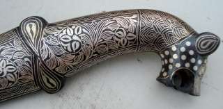 damascus steel blade knife dagger silver bidaree work  