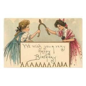  Happy Birthday, Girls with Wishbone Premium Poster Print 