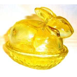  Yellow Bunny Rabbit Covered Candy Dish. Perfect for Easter 