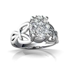  14K White Gold White Diamond Celtic Knot Ring Size 4 