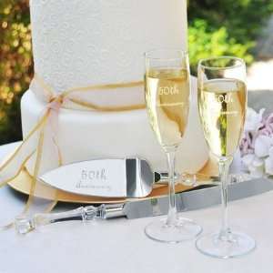   50th Wedding Anniversary Flutes & Cake Server Set: Health & Personal