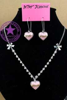 Betsey Johnson Crystal pink Heart Necklaces Earrings  