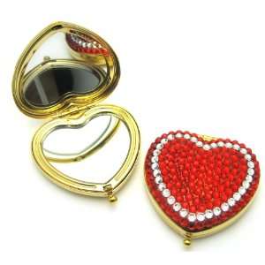    Swarovski Crystal Red Heart Brass Compact Mirror 3X: Beauty