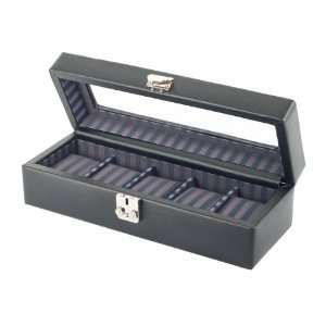  Dulwich Black Leather 5 Watch Box Striped Lining: Home 