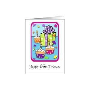  66 Years Old Lit Candle Cupcake Birthday Card Confetti 
