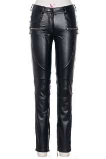 Black Faux Leather Skinny Zip Pants US Sz 4~14 K351  