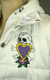 Ed Hardy womens Love Kills Slowly White Vest Jacket PUFF layered 