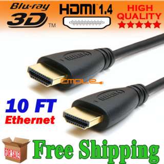 Premium Ultra High Speed 10FT HDMI Cable 1.4 w/ Ethernet for 3D BluRay 