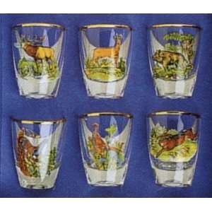   Piece Set Hunting Animal Shot Glasses with Gold Rim: Kitchen & Dining