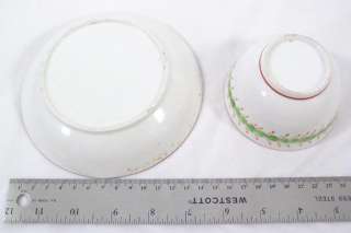   PAINTED CHINA PORCELAIN CUP & SAUCER 1790s RED & GREEN WREATH  