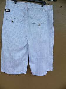Coogi Young Mens White Plaid Urban Wear Pocket Walking Shorts New 