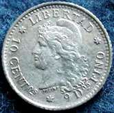 1882 Argentina Silver 10 Centavos     