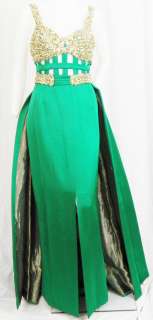 Yoly Munoz Emerald Green Couture Caped Evening Gown  
