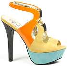 Mustard Yellow Orange Sea Green High Heel Slingback Platform Dress 