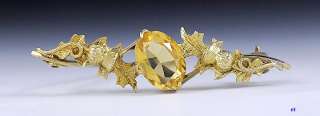 ANTIQUE 1900 ENGLISH GOLD & CITRINE THISTLE PIN/BROOCH  