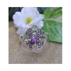  Sterling Silver Marcasite Amethyst Ring size 5.5 Jewelry