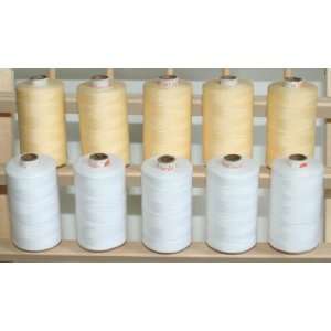LARGE WHITE AND ECRU Spools of 3 PLY Polyester Sewing Quilting Serger 