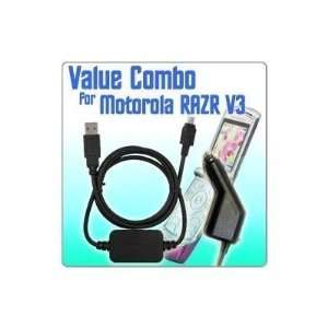  Value Combo for Motorola Razr V3   Car Charger + USB Data 