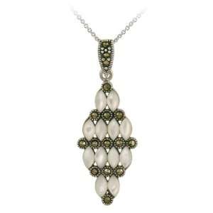    Silver Marcasite and Mother of Pearl Cluster Necklace: Jewelry