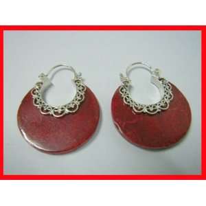   Red Jasper Hoop Earrings Solid Sterling Silver #A107: Everything Else