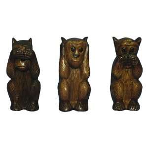   Hand Carved Acacia Wood Monkey Figurines, Set of 3